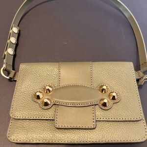 Michael Kors Olive Green Leather Purse Gold Stud Details Adjustable Strap